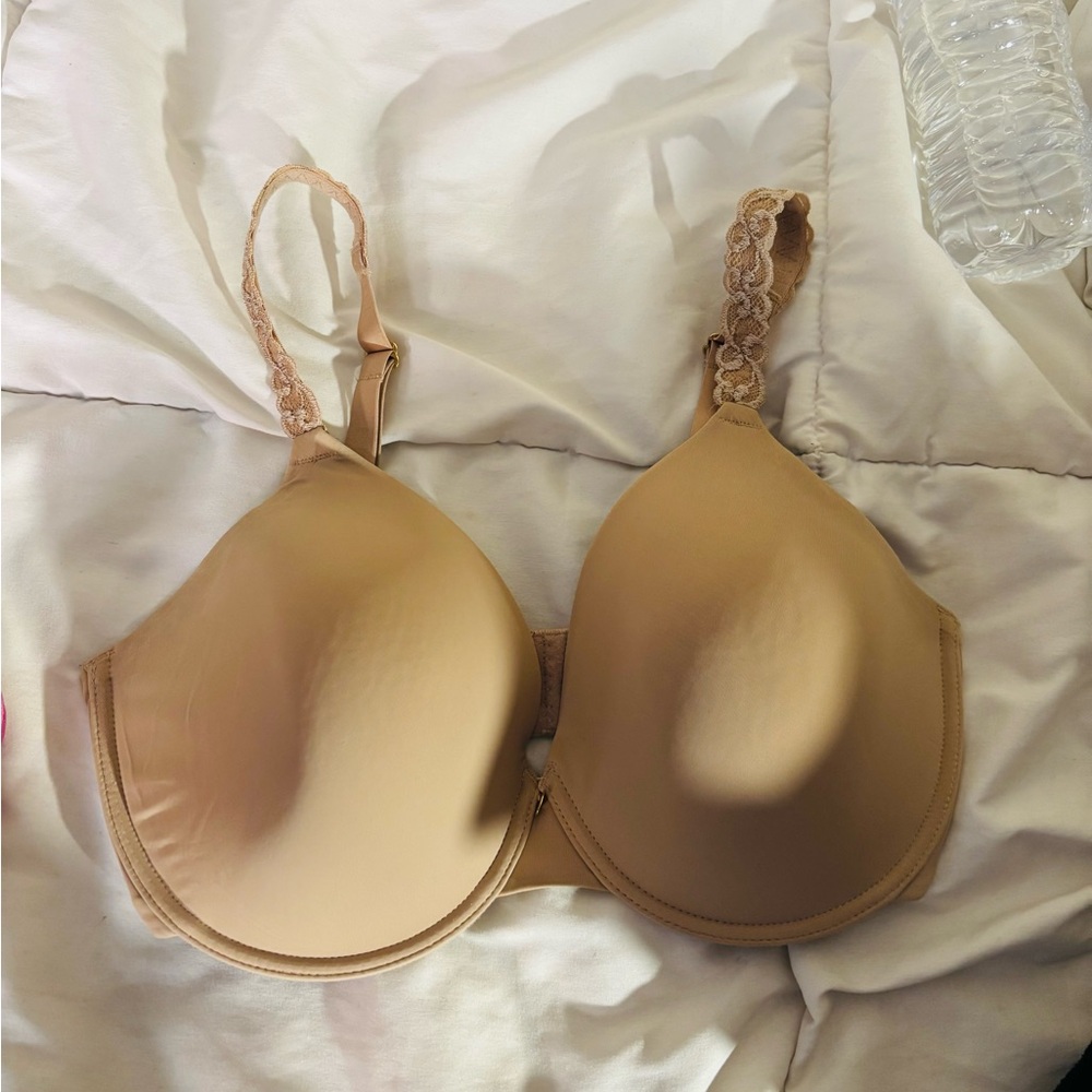 NATORI Elegant Tan Lace Trim Bra, Size 34DDD